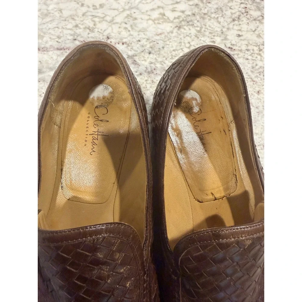 Cole Haan Collection Mens 10 M Brown Woven Leather Loafers Made in Italy C03577
